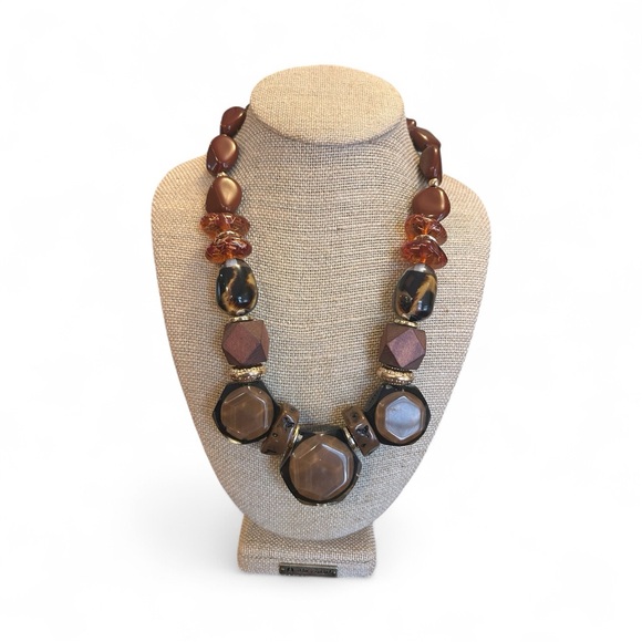 Unique Brown Beaded Necklace Earring Set - Picture 3 of 3